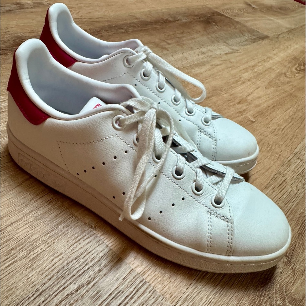 Adidas Stan Smith White & Pink Leather Sneakers Tennis Shoes Women's Size 5
